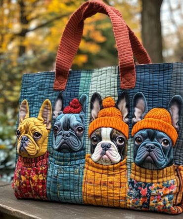 Parisian Pumpkin Quilted Tote Bag