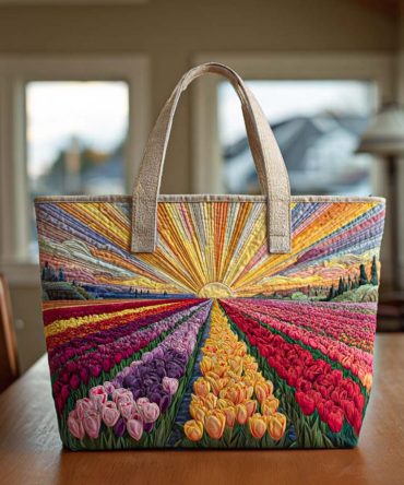 Pastel Tulip Path Quilted Tote Bag