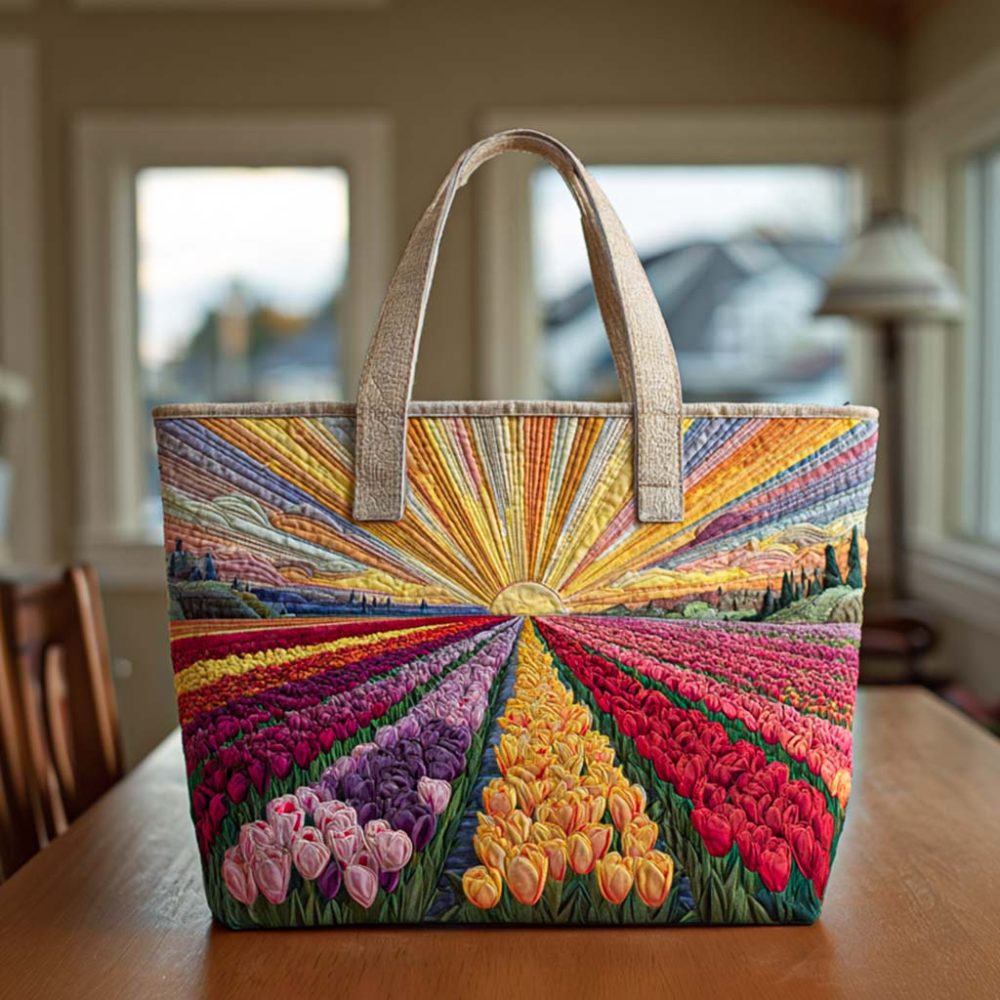 Pastel Tulip Path Quilted Tote Bag