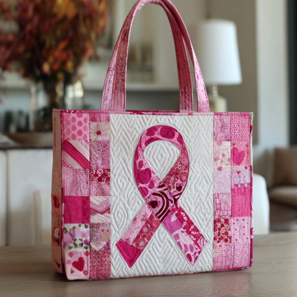 Pink Ribbon Quilted Tote Bag - Image 6