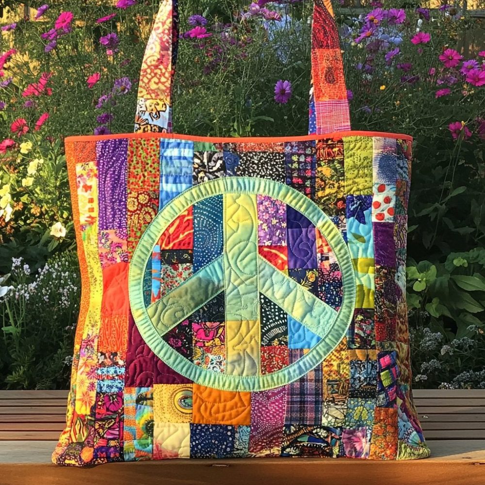 Peace Pop Quilted Tote Bag