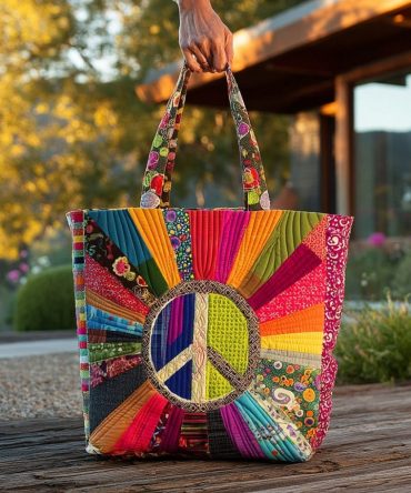 Peace Vibes Only Quilted Tote Bag