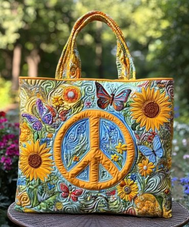 Peaceful Field Flowers Quilted Tote Bag