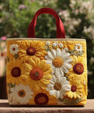 Peaceful Sunflower Quilted Tote Bag