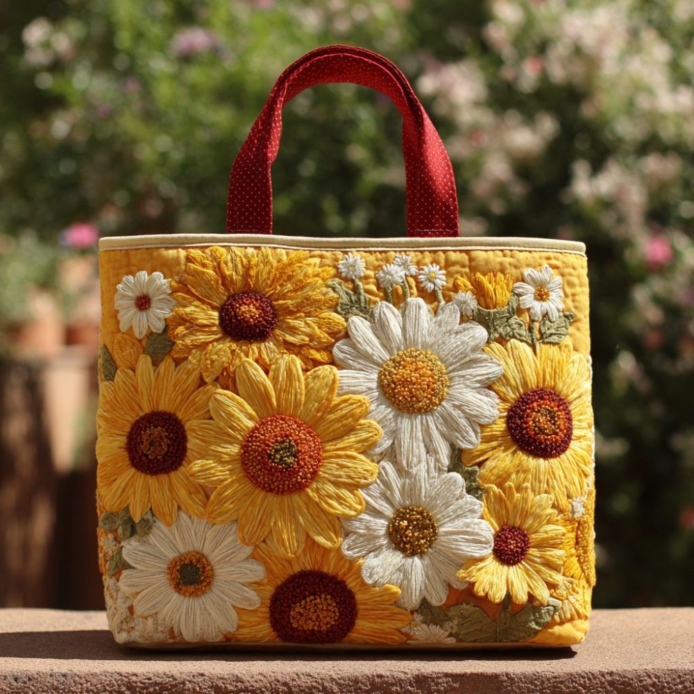 Peaceful Sunflower Quilted Tote Bag