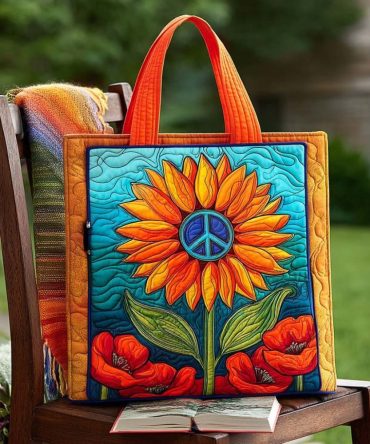 Peaceful Sunflower Quilted Tote Bag