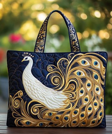 Peacock Bloom Quilted Tote Bag