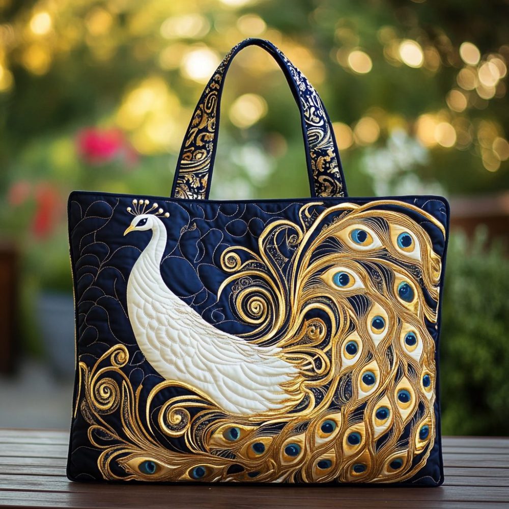 Peacock Bloom Quilted Tote Bag