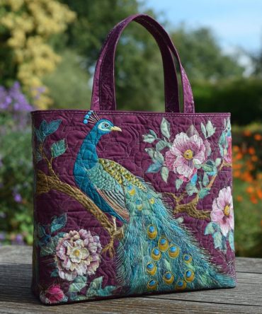 Peacock Charm Quilted Tote Bag