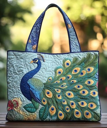 Peacock Dream Quilted Tote Bag