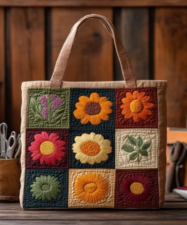 Petal Harmony Quilted Tote Bag