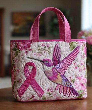 Pink Hummingbird Hope Quilted Tote Bag