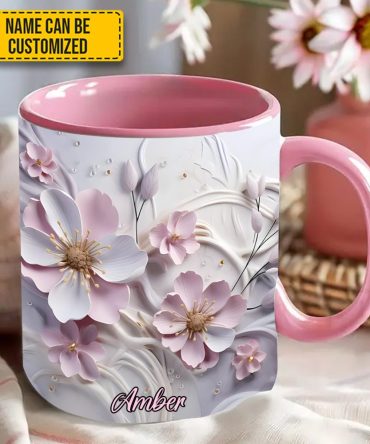 Pink Flower Accent Mug - Personalized Accent Mug