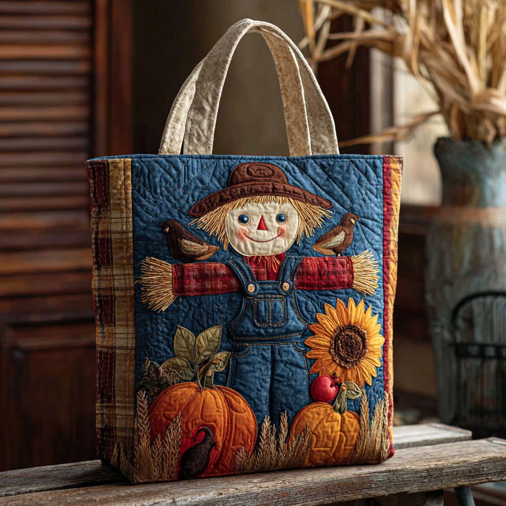 Plaid Pumpkin Quilted Tote Bag