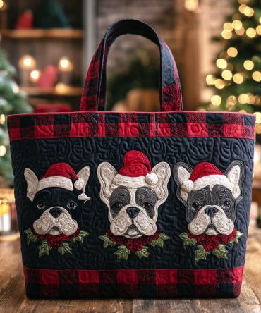 Plaid Puppy Joy Quilted Tote Bag