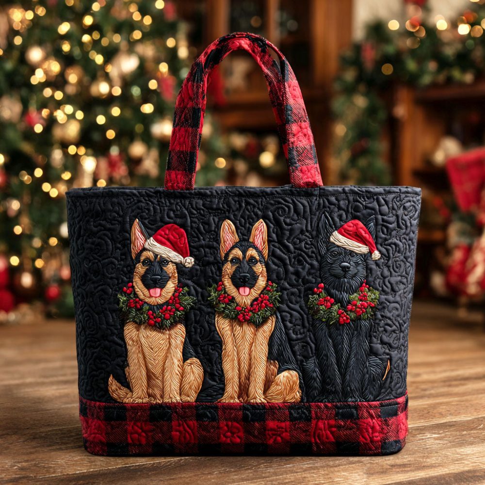 Plaid Shepherd Pair Quilted Tote Bag