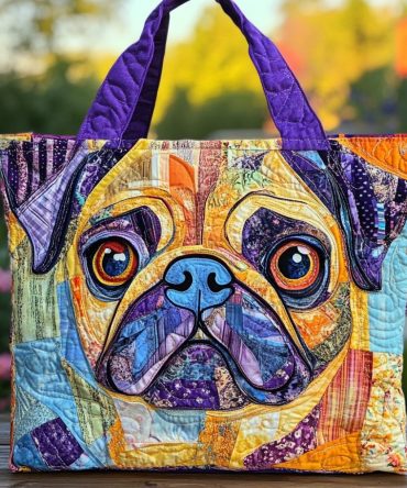 Playful Pug Quilted Tote Bag