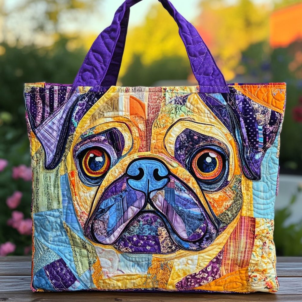 Playful Pug Quilted Tote Bag
