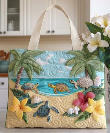 Playful Turtle Spot Quilted Tote Bag