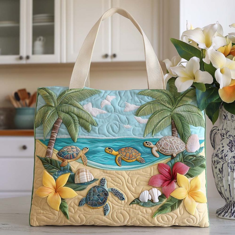 Playful Turtle Spot Quilted Tote Bag