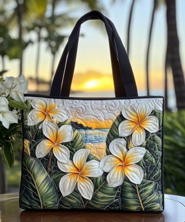 Plumeria Breeze Quilted Tote Bag