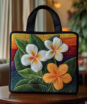 Plumeria Kiss Quilted Tote Bag
