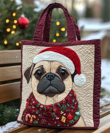 Pug Christmas Charm Quilted Tote Bag