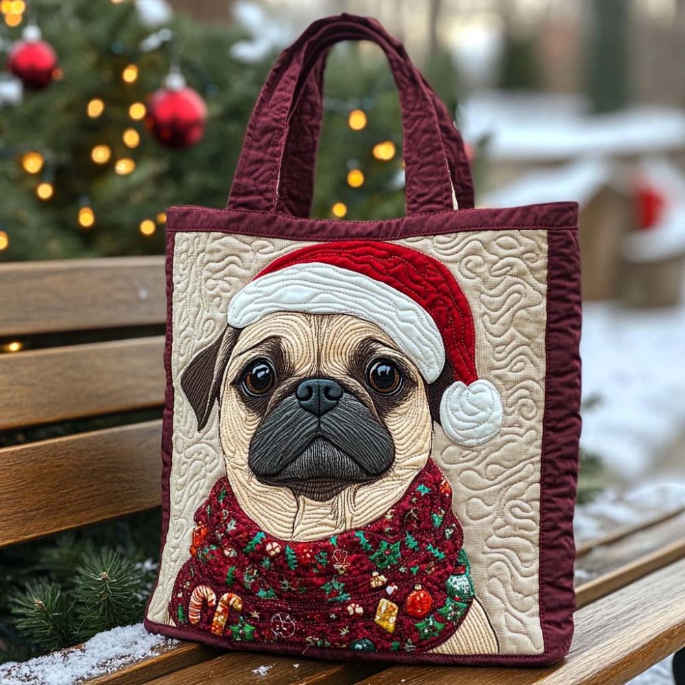 Pug Christmas Charm Quilted Tote Bag