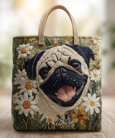 Pug In Daisies Quilted Tote Bag