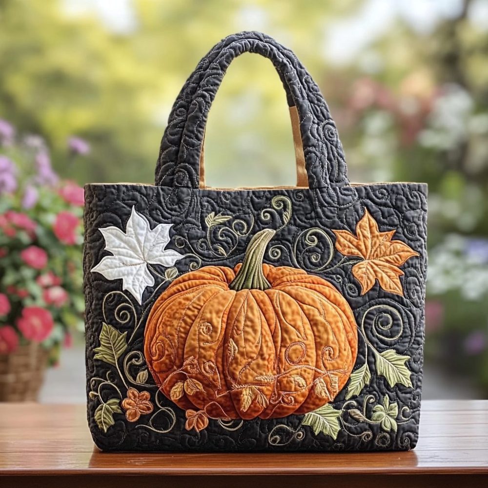 Pumpkin Bloom Quilted Tote Bag