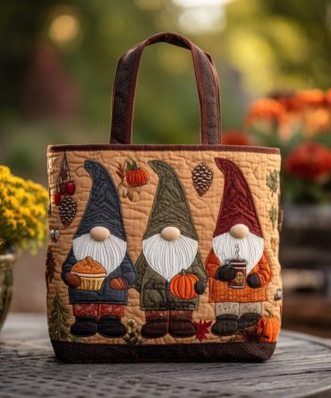Pumpkin Gnome Quilted Tote Bag
