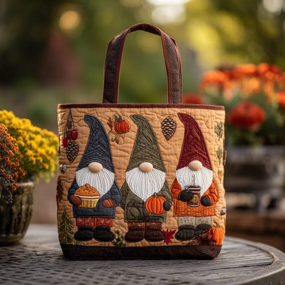 Pumpkin Gnome Quilted Tote Bag
