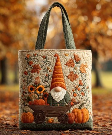 Pumpkin Patch Gnome Quilted Tote Bag