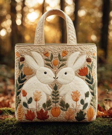 Pumpkin Patch Rabbit Quilted Tote Bag