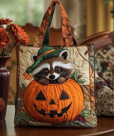 Pumpkin Peek Quilted Tote Bag