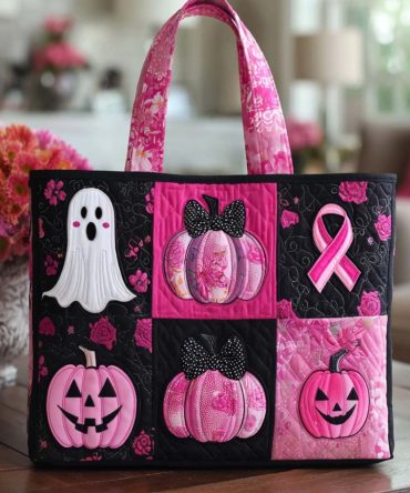 Pumpkin Ribbon Joy Quilted Tote Bag