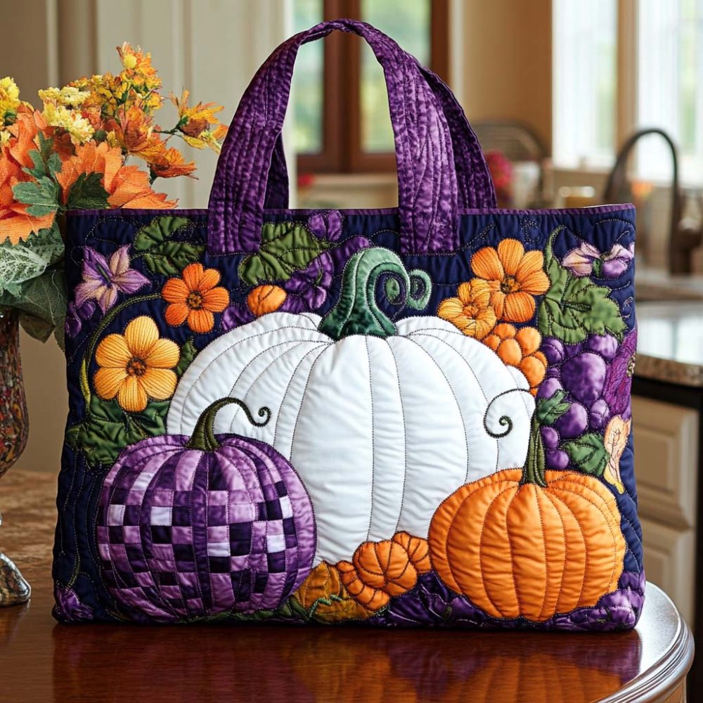 Pumpkin Smile Quilted Tote Bag