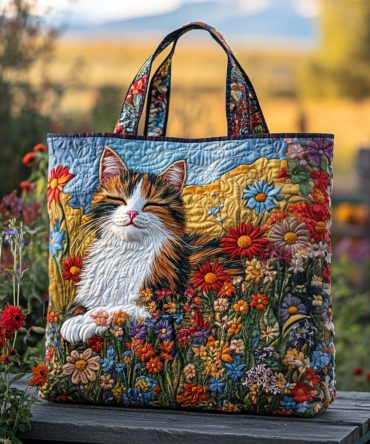 Purr Meadow Quilted Tote Bag