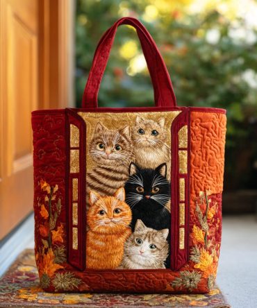 Purring Meadow Quilted Tote Bag