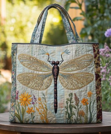 Radiant Dragonfly Quilted Tote Bag