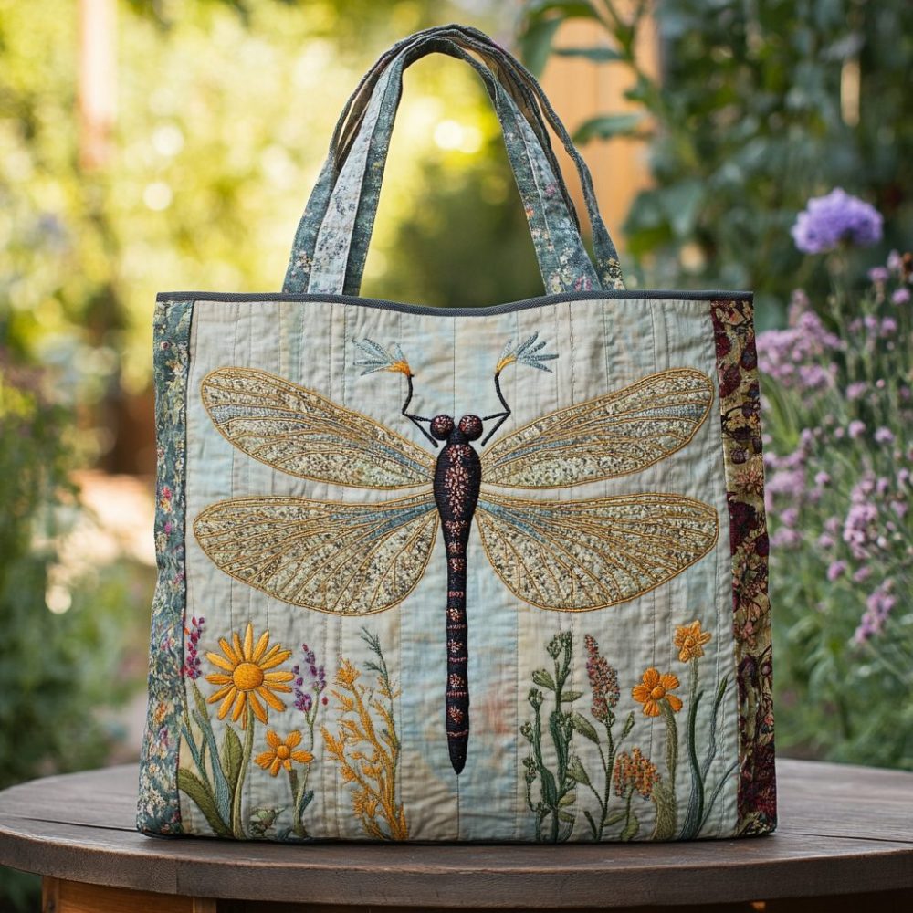 Radiant Dragonfly Quilted Tote Bag