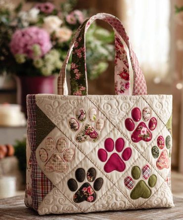 Rainbow Paw Parade Quilted Tote Bag