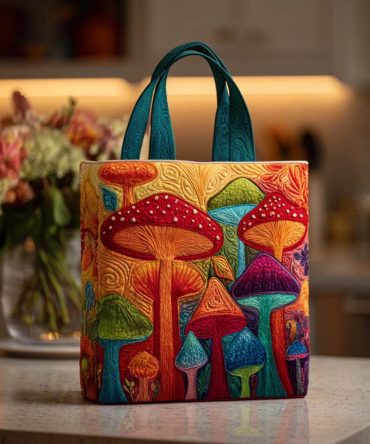 Rainbow Shrooms Quilted Tote Bag