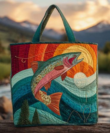 Rainbow Trout Quilted Tote Bag
