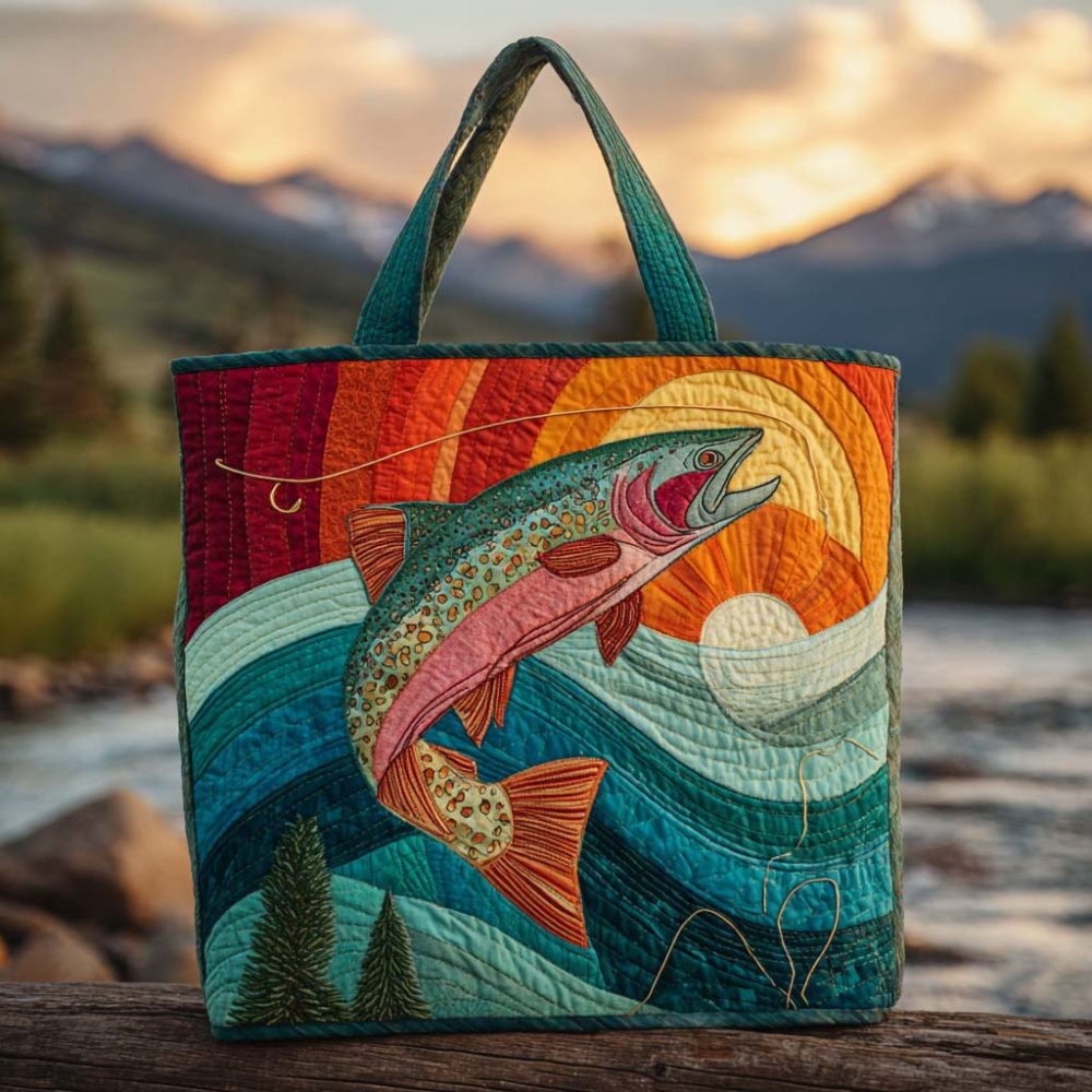 Rainbow Trout Quilted Tote Bag