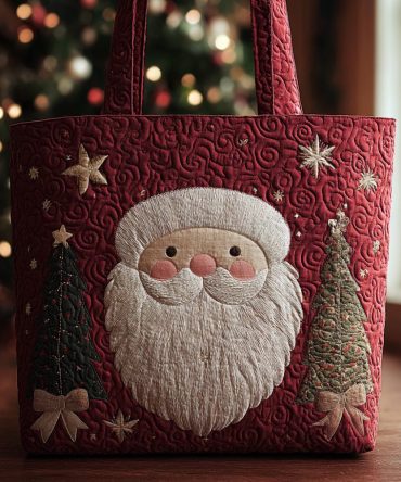 Red Santa Claus Quilted Tote Bag