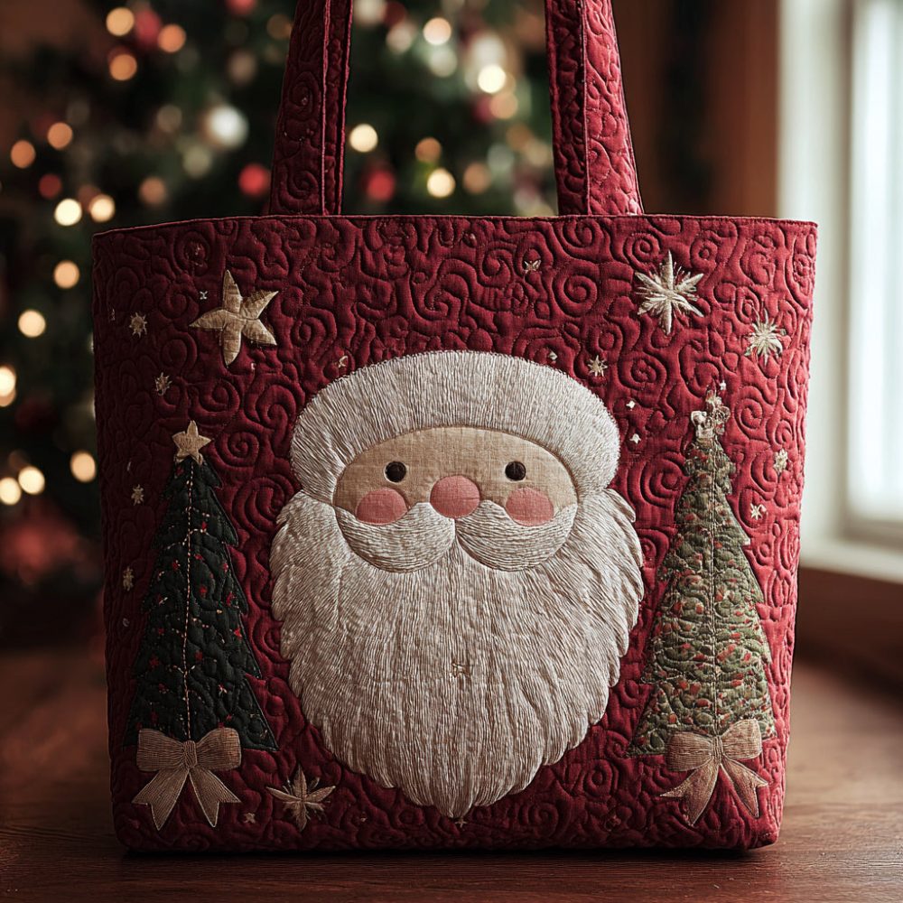 Red Santa Claus Quilted Tote Bag