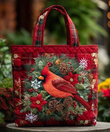 Red Songbird Quilted Tote Bag