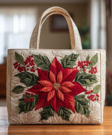Regal Poinsettia Quilted Tote Bag
