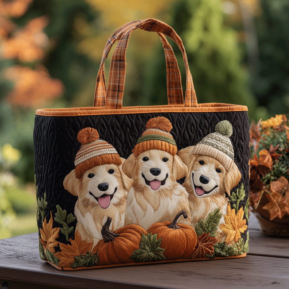 Retriever Pumpkin Patch Quilted Tote Bag